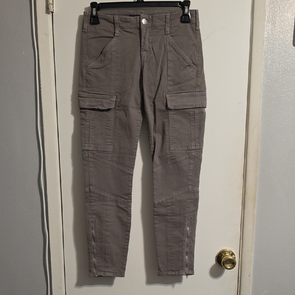 Gray Cargo Pants with Zipper Details